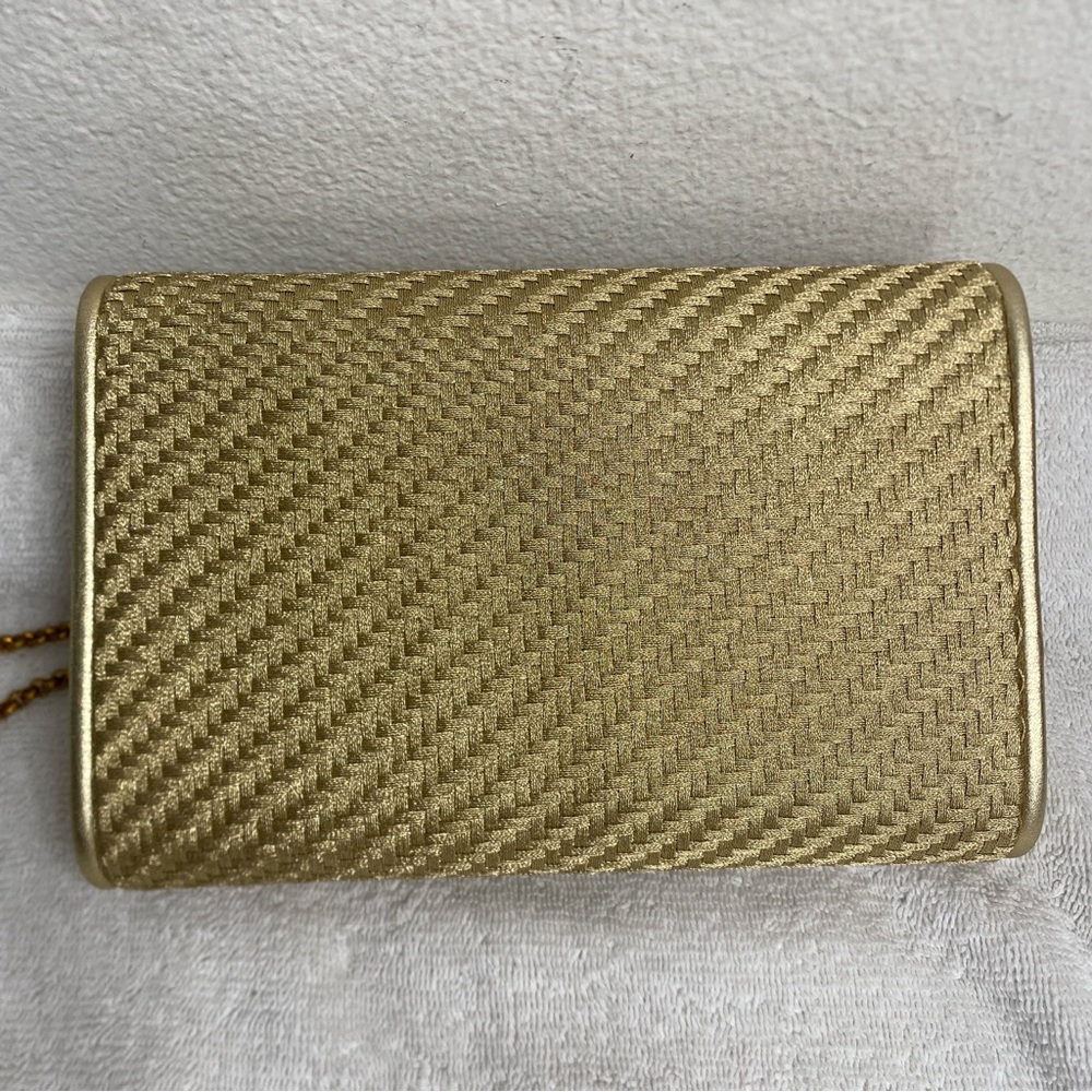 Vintage Gucci Women Metallic Gold Woven Clutch Shoulder Chain Bag Luxury Classic - Picture 4 of 16